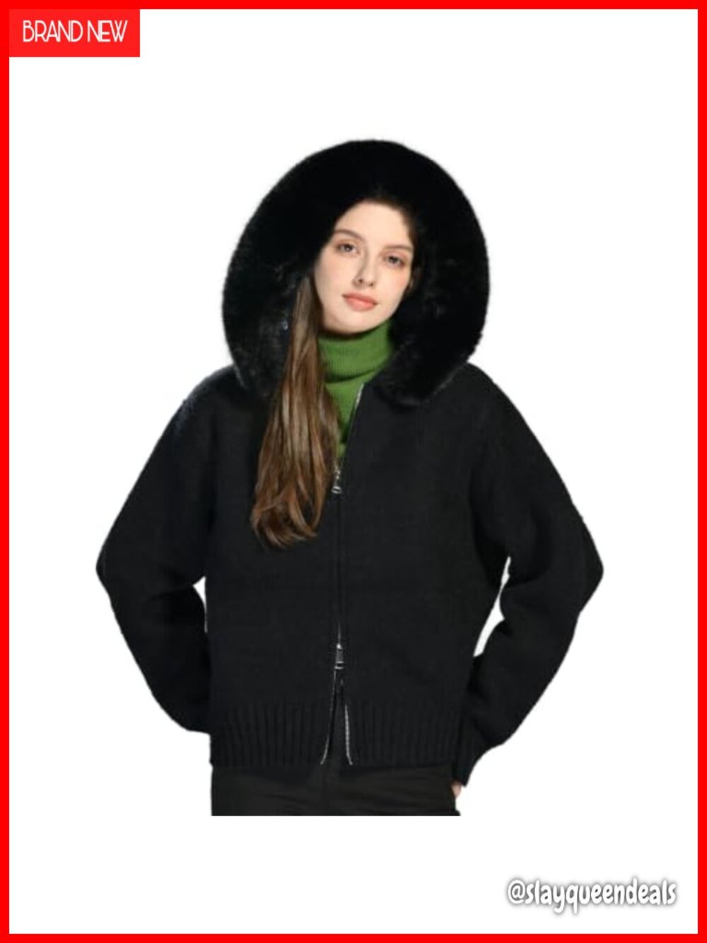 Chunky Hooded Cardigan Faux Fur Collar Knit Sweater